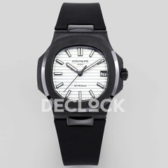 Replica Pattek Philippe AET Nautilus 5711 Black Ceramic AMGF White Dial on Black Rubber Strap