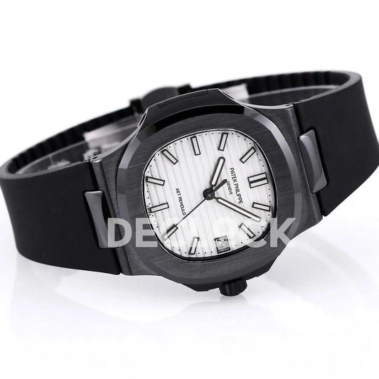 Replica Pattek Philippe AET Nautilus 5711 Black Ceramic AMGF White Dial on Black Rubber Strap |  Declock.