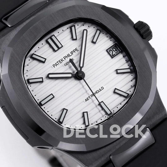 Replica Pattek Philippe AET Nautilus 5711 Black Ceramic AMGF White Dial on Black Rubber Strap |  Declock.