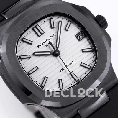 Replica Pattek Philippe AET Nautilus 5711 Black Ceramic AMGF White Dial on Black Rubber Strap