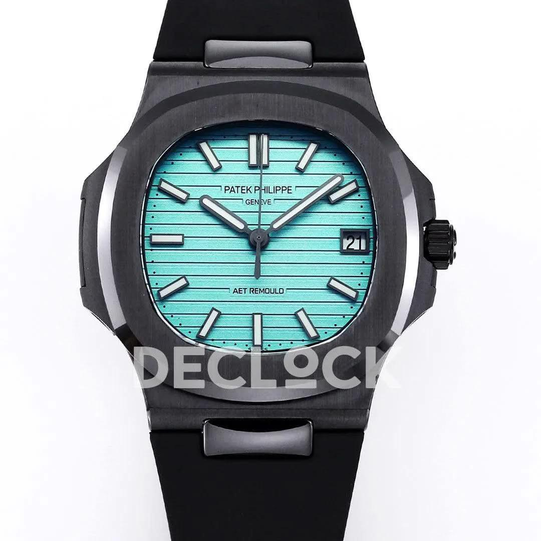 Replica Pattek Philippe AET Nautilus 5711 Black Ceramic AMGF Tiffany Blue Dial on Black Rubber Strap |  Declock.