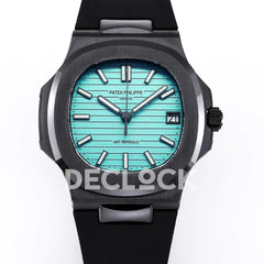 Replica Pattek Philippe AET Nautilus 5711 Black Ceramic AMGF Tiffany Blue Dial on Black Rubber Strap