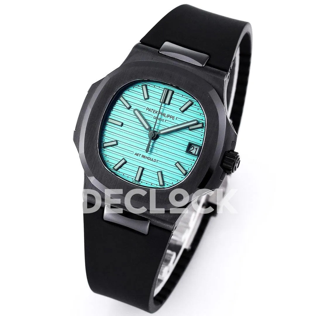 Replica Pattek Philippe AET Nautilus 5711 Black Ceramic AMGF Tiffany Blue Dial on Black Rubber Strap