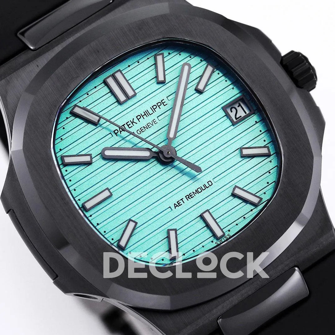 Replica Pattek Philippe AET Nautilus 5711 Black Ceramic AMGF Tiffany Blue Dial on Black Rubber Strap