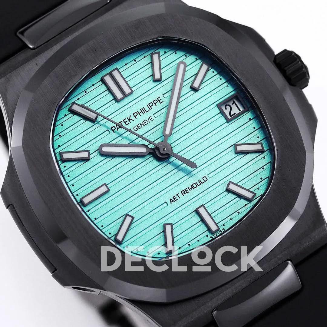 Replica Pattek Philippe AET Nautilus 5711 Black Ceramic AMGF Tiffany Blue Dial on Black Rubber Strap |  Declock.