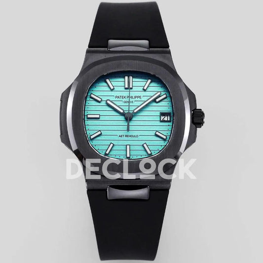 Replica Pattek Philippe AET Nautilus 5711 Black Ceramic AMGF Tiffany Blue Dial on Black Rubber Strap | Declock.