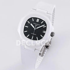 Replica Pattek Philippe AET Nautilus 5711 White Ceramic AMGF Black Dial on White Rubber Strap