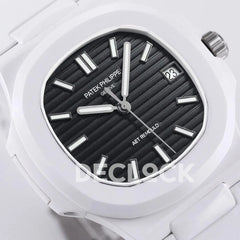 Replica Pattek Philippe AET Nautilus 5711 White Ceramic AMGF Black Dial on White Rubber Strap