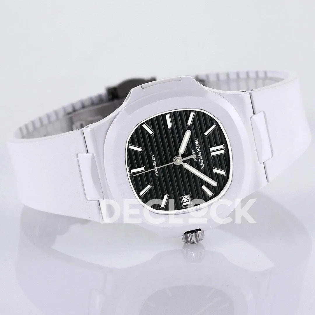 AET Nautilus 5711 White Ceramic AMGF Black Dial on White Rubber Strap