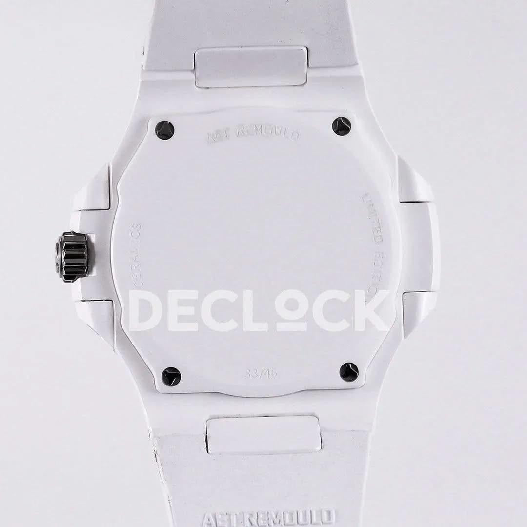 Replica Pattek Philippe AET Nautilus 5711 White Ceramic AMGF Black Dial on White Rubber Strap |  Declock.