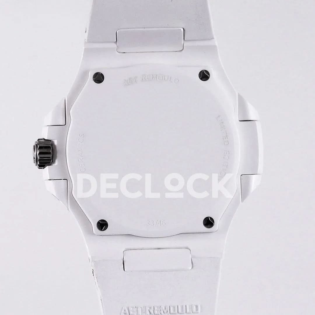 Replica Pattek Philippe AET Nautilus 5711 White Ceramic AMGF Black Dial on White Rubber Strap