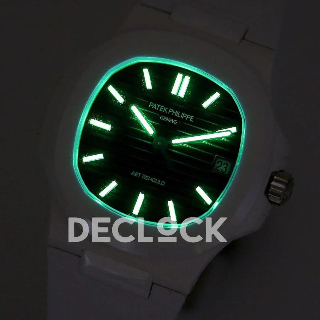 Replica Pattek Philippe AET Nautilus 5711 White Ceramic AMGF Black Dial on White Rubber Strap |  Declock.