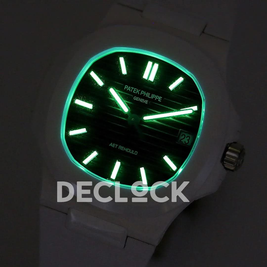 Replica Pattek Philippe AET Nautilus 5711 White Ceramic AMGF Black Dial on White Rubber Strap