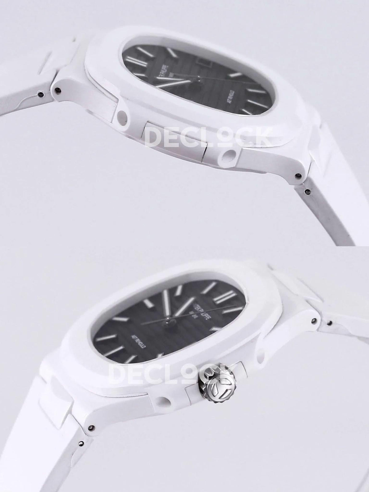 Replica Pattek Philippe AET Nautilus 5711 White Ceramic AMGF Black Dial on White Rubber Strap |  Declock.