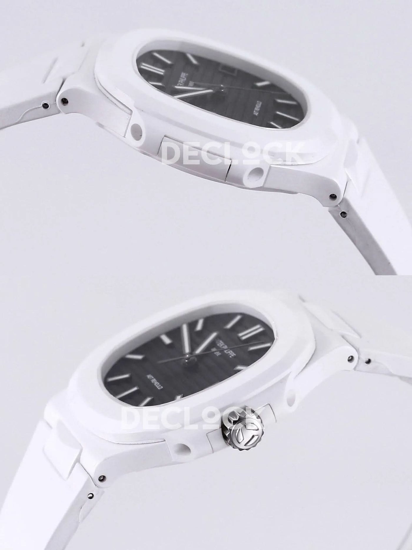 Replica Pattek Philippe AET Nautilus 5711 White Ceramic AMGF Black Dial on White Rubber Strap