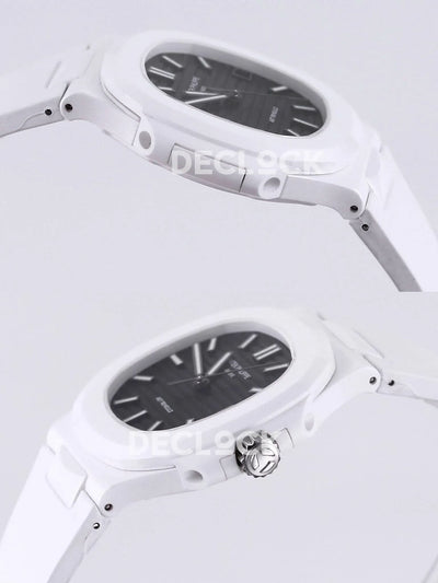 Replica Pattek Philippe AET Nautilus 5711 White Ceramic AMGF Black Dial on White Rubber Strap