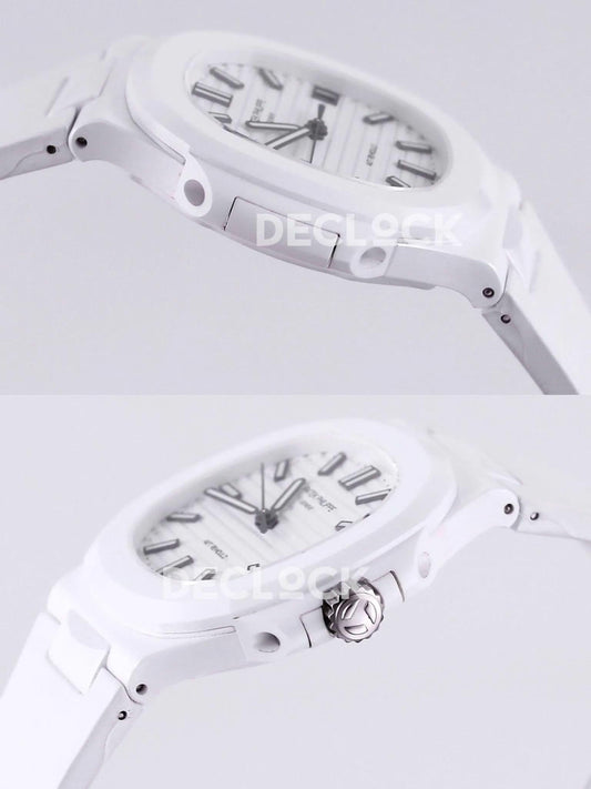 Replica Pattek Philippe AET Nautilus 5711 White Ceramic AMGF White Dial on White Rubber Strap | Declock.