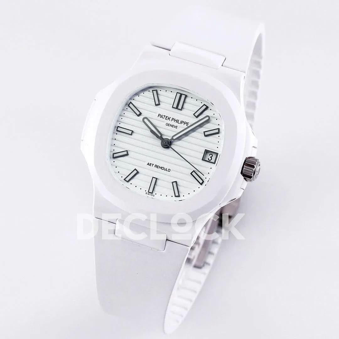 Replica Pattek Philippe AET Nautilus 5711 White Ceramic AMGF White Dial on White Rubber Strap |  Declock.