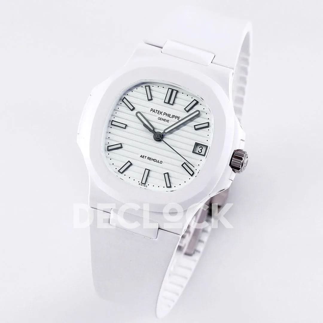 Replica Pattek Philippe AET Nautilus 5711 White Ceramic AMGF White Dial on White Rubber Strap