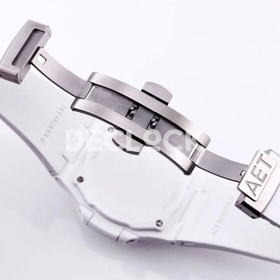 Replica Pattek Philippe AET Nautilus 5711 White Ceramic AMGF Tiffany Blue Dial on White Rubber Strap