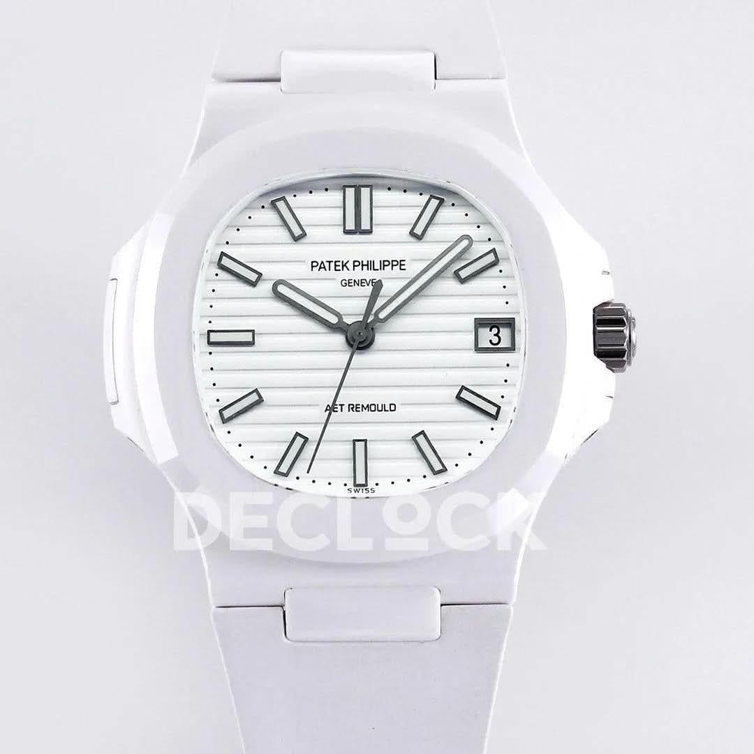 Replica Pattek Philippe AET Nautilus 5711 White Ceramic AMGF White Dial on White Rubber Strap |  Declock.