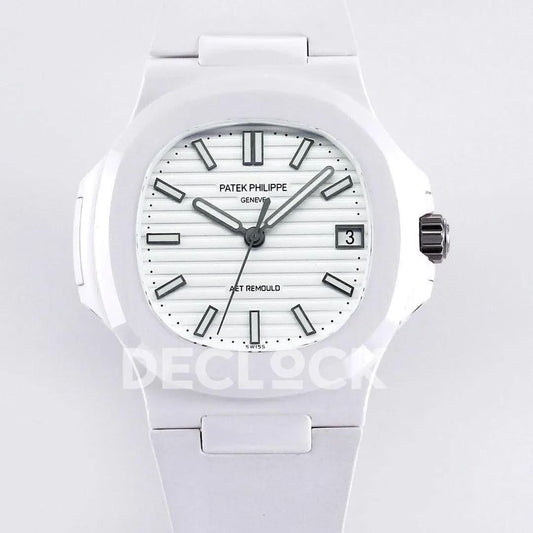 Replica Pattek Philippe AET Nautilus 5711 White Ceramic AMGF White Dial on White Rubber Strap | Declock.
