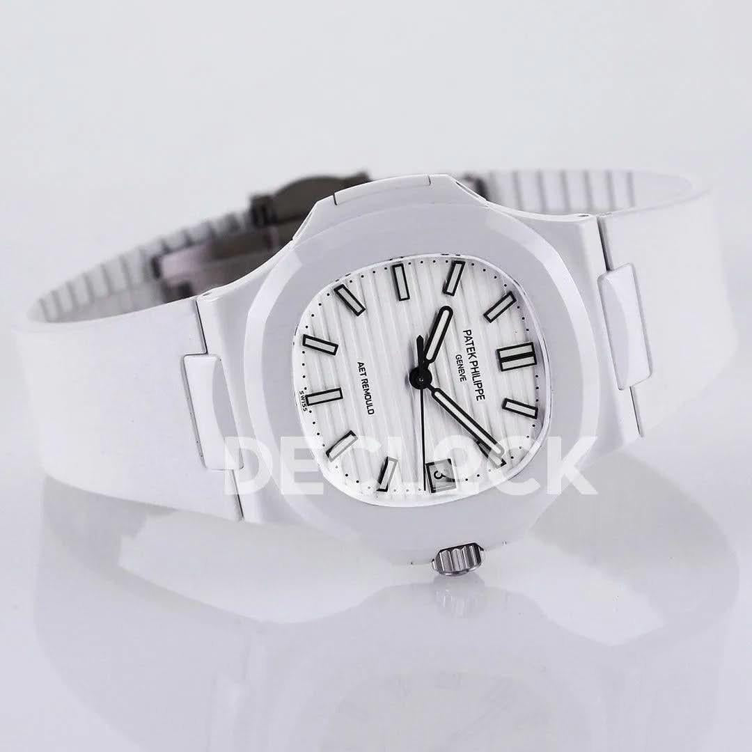 Replica Pattek Philippe AET Nautilus 5711 White Ceramic AMGF White Dial on White Rubber Strap |  Declock.