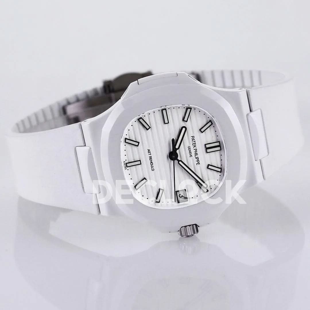 Replica Pattek Philippe AET Nautilus 5711 White Ceramic AMGF White Dial on White Rubber Strap