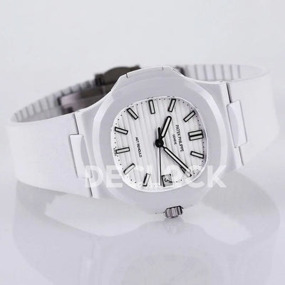 Replica Pattek Philippe AET Nautilus 5711 White Ceramic AMGF White Dial on White Rubber Strap