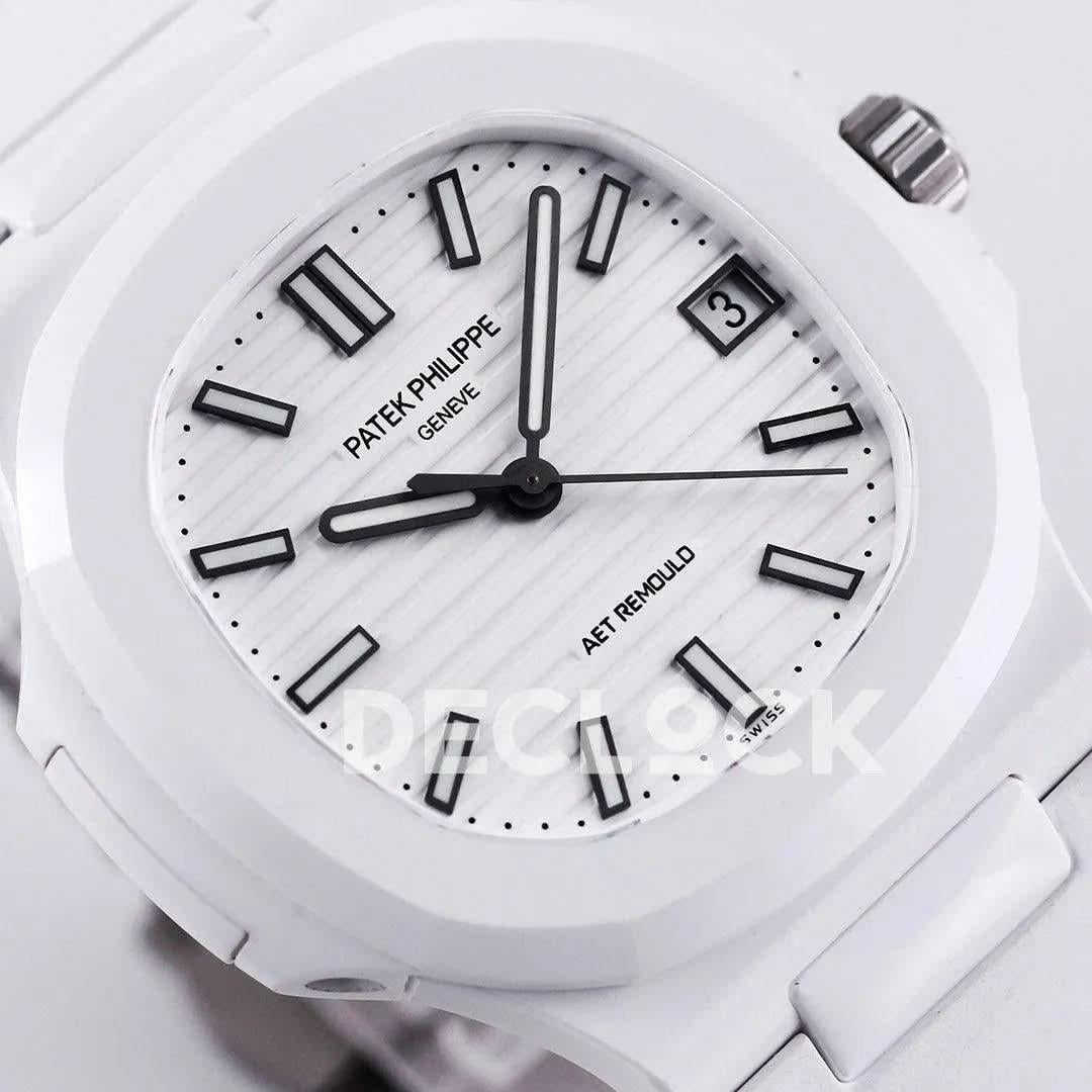 Replica Pattek Philippe AET Nautilus 5711 White Ceramic AMGF White Dial on White Rubber Strap |  Declock.