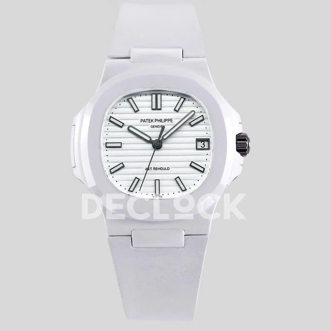 Replica Pattek Philippe AET Nautilus 5711 White Ceramic AMGF White Dial on White Rubber Strap |  Declock.