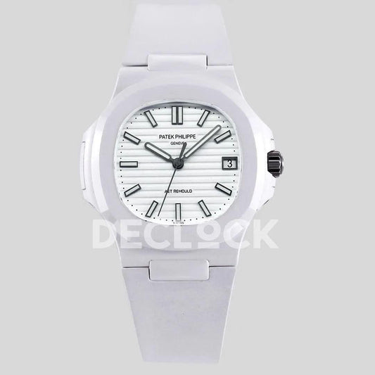 Replica Pattek Philippe AET Nautilus 5711 White Ceramic AMGF White Dial on White Rubber Strap |  Declock.