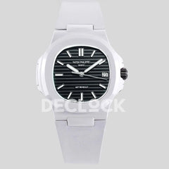 Replica Pattek Philippe AET Nautilus 5711 White Ceramic AMGF Black Dial on White Rubber Strap