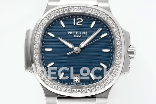 Replica Pattek Philippe Nautilus 7118 Ladies SS Blue Dial Diamond Bezel | Declock.