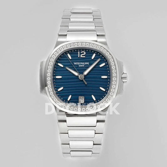Replica Pattek Philippe Nautilus 7118 Ladies SS Blue Dial Diamond Bezel | Declock.