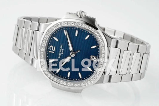 Replica Pattek Philippe Nautilus 7118 Ladies SS Blue Dial Diamond Bezel | Declock.