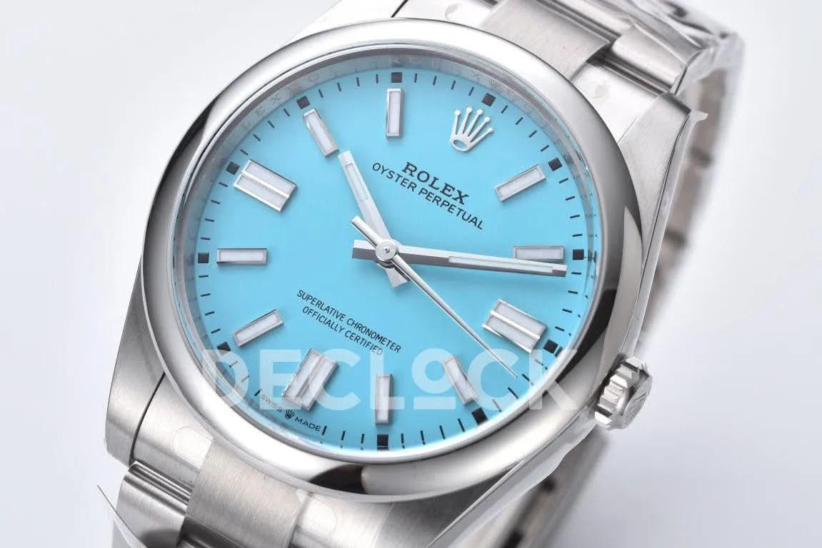 Replica Rolex Oyster Perpetual 41mm Turquoise Blue Dial 124300 |  Declock.