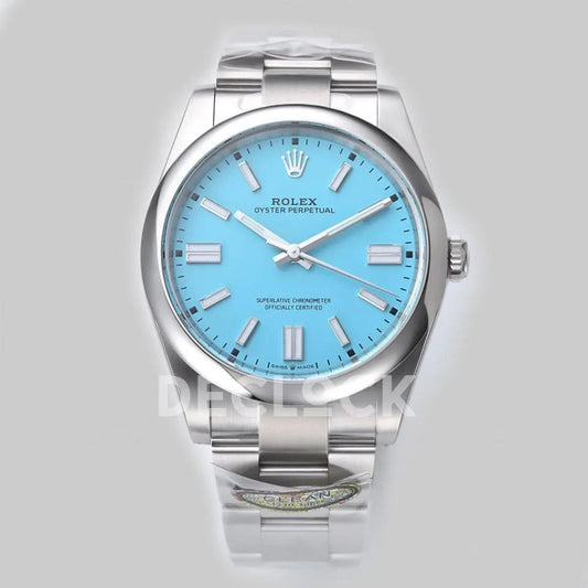 Replica Rolex Oyster Perpetual 41mm Turquoise Blue Dial 124300 |  Declock.