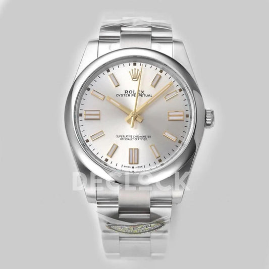 Replica Rolex Oyster Perpetual 41mm Silver Blue Dial 124300 |  Declock.