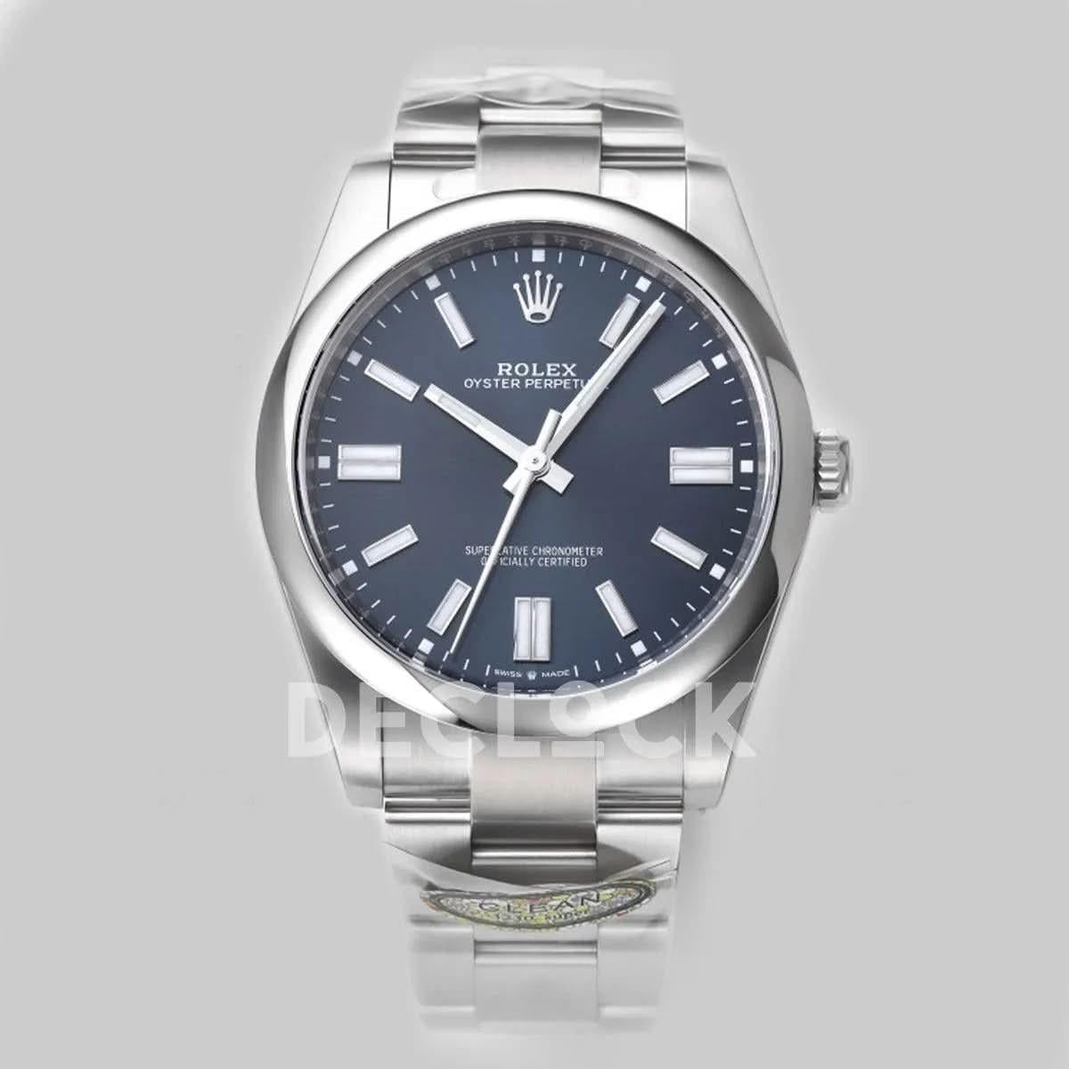 Replica Rolex Oyster Perpetual 41mm Turquoise Bright Blue Dial 124300 |  Declock.