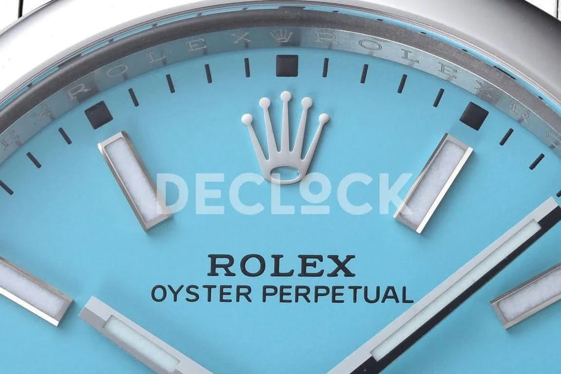 Replica Rolex Oyster Perpetual 41mm Turquoise Blue Dial 124300 |  Declock.
