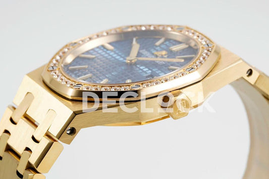 Replica Audemars Pigeut Royal Oak 33mm 67651OR YG Diamond Bezel Blue Dial |  Declock.