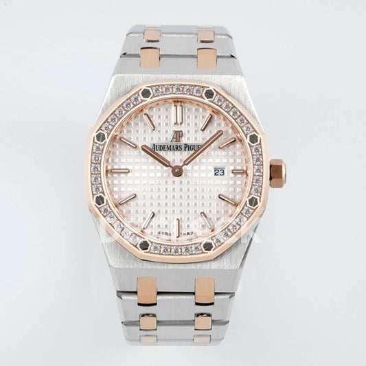 Replica Audemars Pigeut Royal Oak 33mm 67651OR SS/RG Diamond Bezel White Dial |  Declock.
