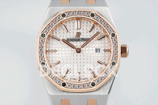 Replica Audemars Pigeut Royal Oak 33mm 67651OR SS/RG Diamond Bezel White Dial |  Declock.