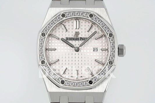 Replica Audemars Pigeut Royal Oak 33mm 67651OR SS Diamond Bezel White Dial |  Declock.