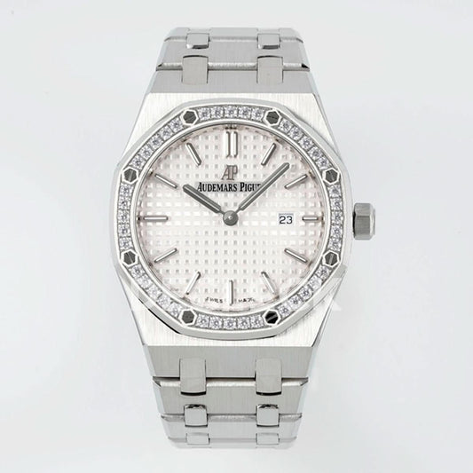 Replica Audemars Pigeut Royal Oak 33mm 67651OR SS Diamond Bezel White Dial |  Declock.