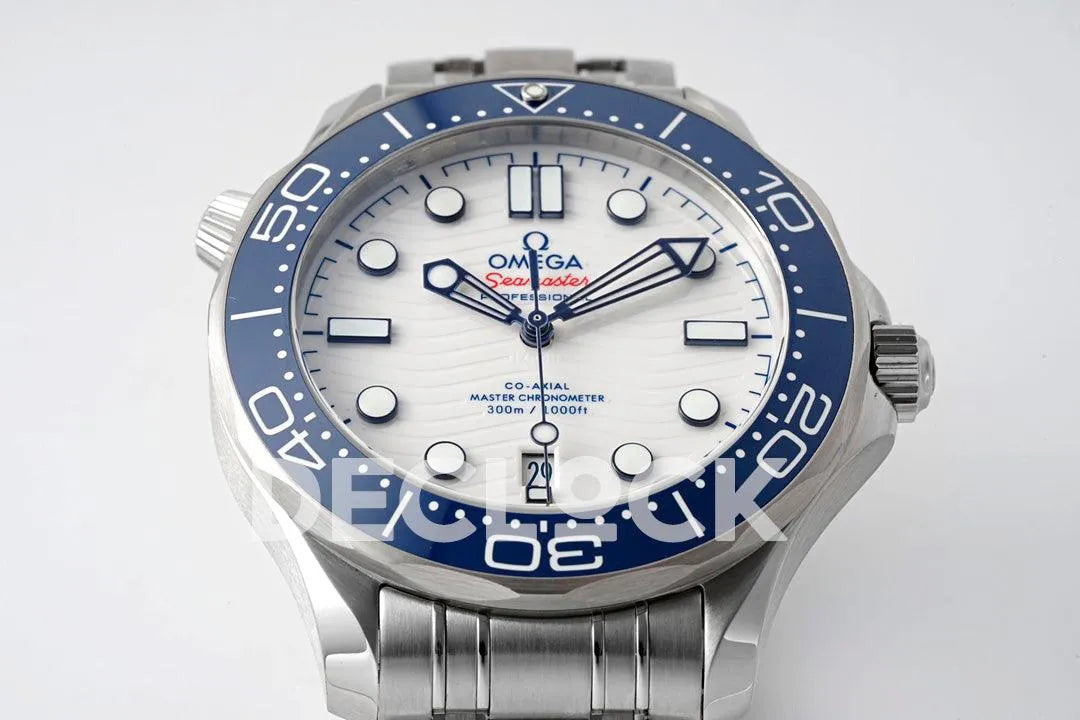 Seamaster Diver 300M SS Blue Ceramic Bezel White Dial on SS Bracelet