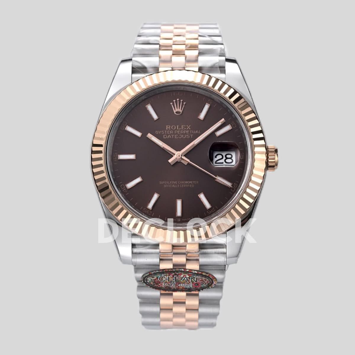 Replica Rolex Datejust 41 126331 Chocolate Dial Stick Markers in EveroseSteel on Jubilee Bracelet |  Declock.