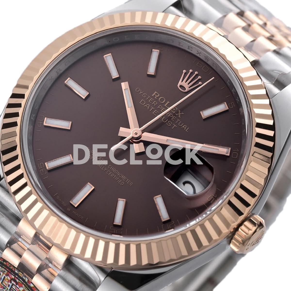 Replica Rolex Datejust 41 126331 Chocolate Dial Stick Markers in EveroseSteel on Jubilee Bracelet |  Declock.