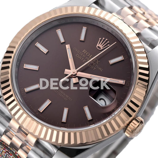 Replica Rolex Datejust 41 126331 Chocolate Dial Stick Markers in EveroseSteel on Jubilee Bracelet |  Declock.